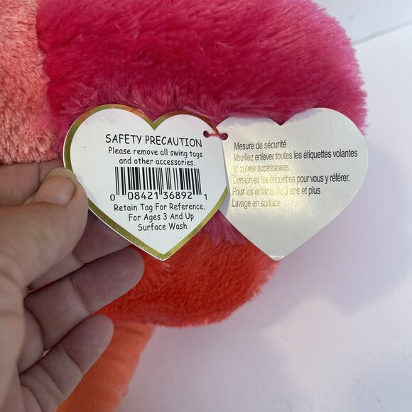 Ty Beanie Boo Gilda Pink Flamingo, Large Blue Eyes, TySilk Pink, 24"‎ Tall Baby - Picture 13 of 16